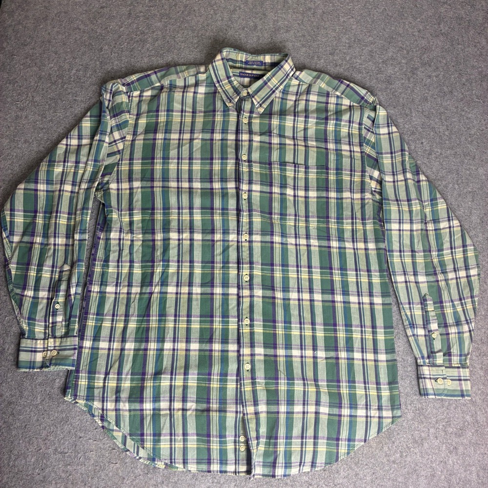 Norsport Mens XXL Green Purple Plaid Long Sleeve Button Down Cotton Shirt